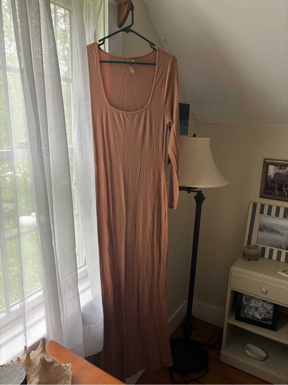 SKIMS Long Scoop Maxi Dress in Peach